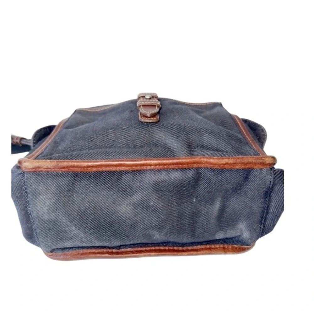Fossil Vintage Y2K Crossbody Bag Charcoal Gray Canvas & Brown Leather Handbag